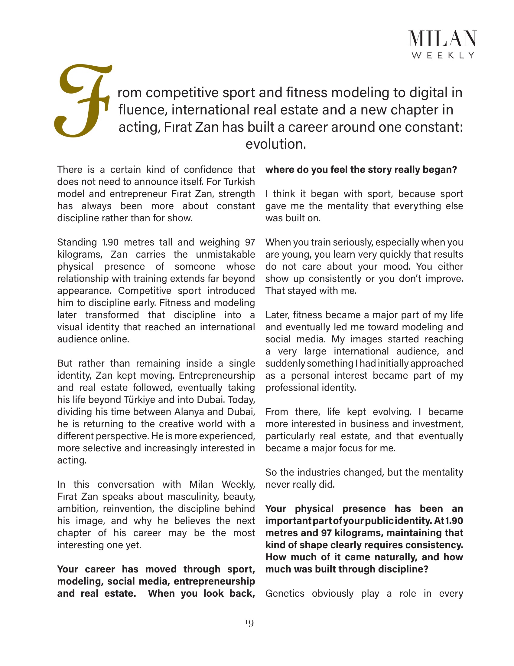 Firat Zan Milan Weekly published feature page 19