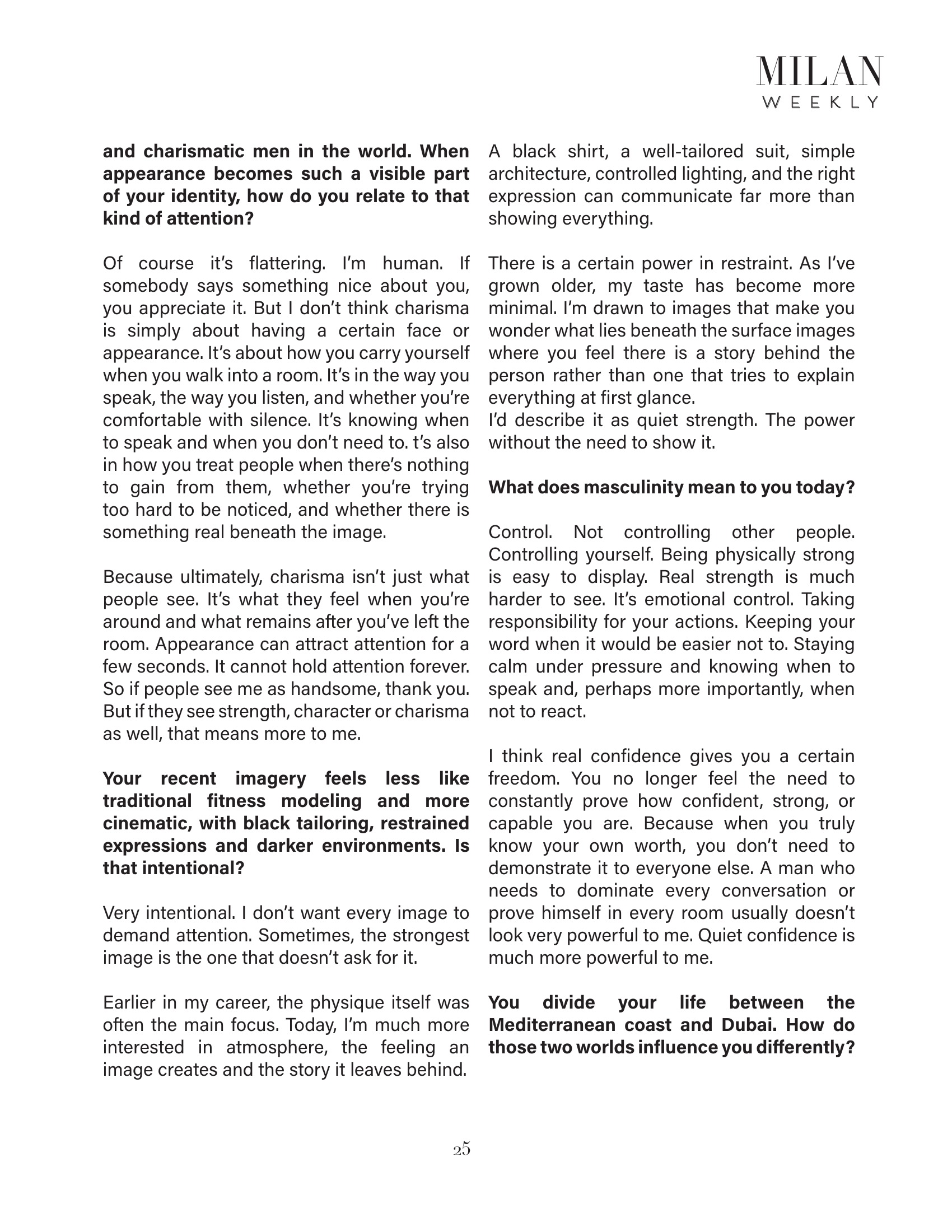 Firat Zan Milan Weekly published feature page 25