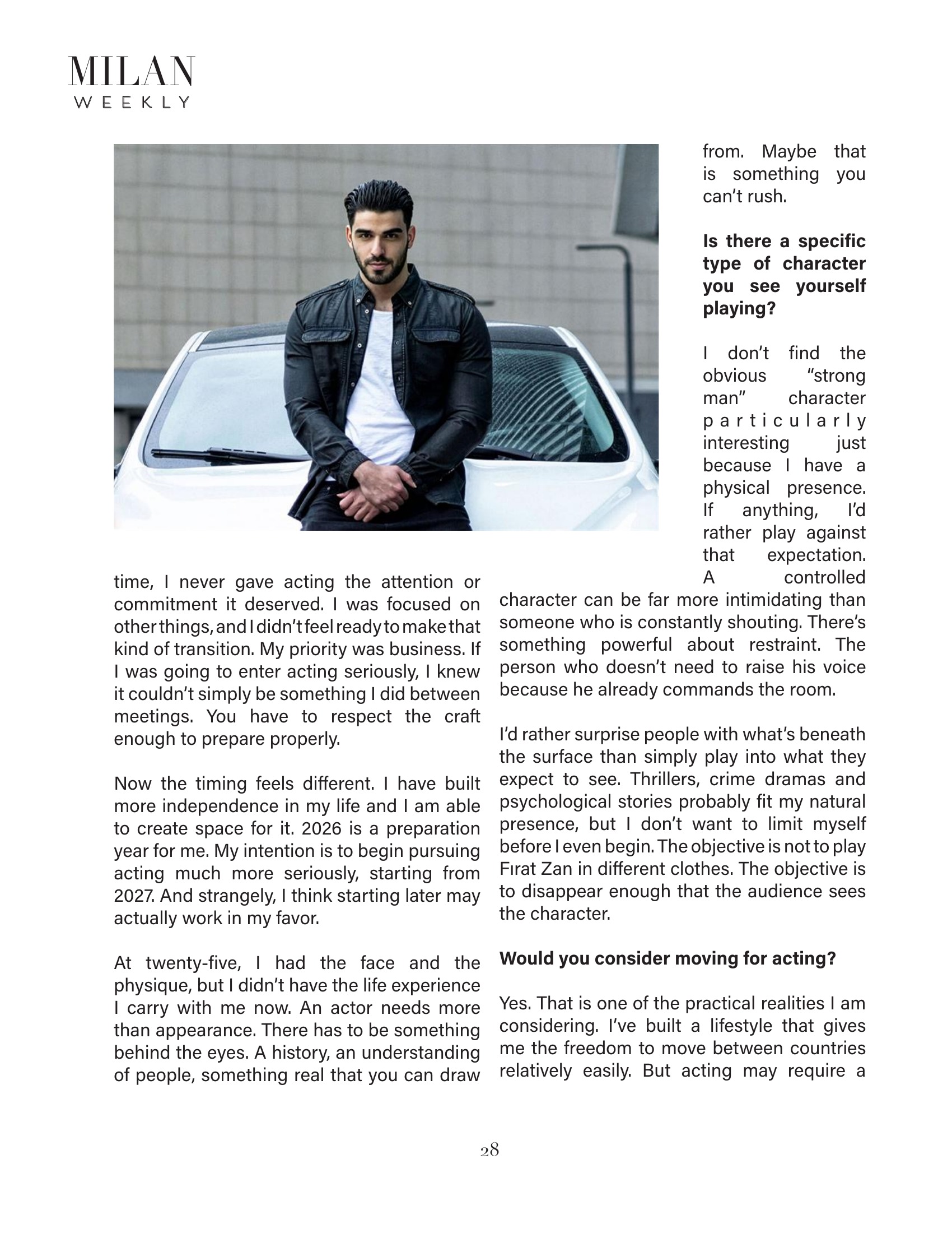 Firat Zan Milan Weekly published feature page 28